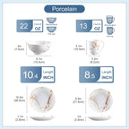 LOVECASA White Dinnerware Sets for 4, 16 Piece Porcelain Dish Set Plates and Bowls Sets, Gold Splash Glaze Ceramic Dinner Set with Mugs, Dishwasher Microwave Safe