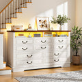 EnHomee 10 Drawers Dresser for Bedroom 55.2''Wide Wood Dresser White with LED & Power Outlet Large Space Saver & Chests of Drawers for Hallway, 55.2" W x 39.4" H x15.8 D