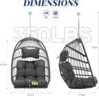 BULEXYARD Hanging Egg Chair Without Stand 350lbs Capacity, Grey Wicker Swing Egg Chair with Dark Grey Cushion for Indoor/Outdoor Patio Porch Balcony, Foldable Hammock & Tree/Ceiling/Beam Mount