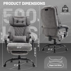 Massage Office Chair with Foot Rest,6 Points Vibration & Heat Executive Office Chairs for Heavy People,500LBS Big and Tall Office Chair,Ergonomic Reclining Desk Chair,Dual-Use Pillow,Grey