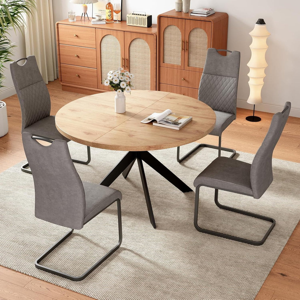 46.4" Dining Table and Chair Set, Mid Century Modern for Set of 4, Coffee Table with Steel Legs for Kitchen Dining Room, Office, Save Space