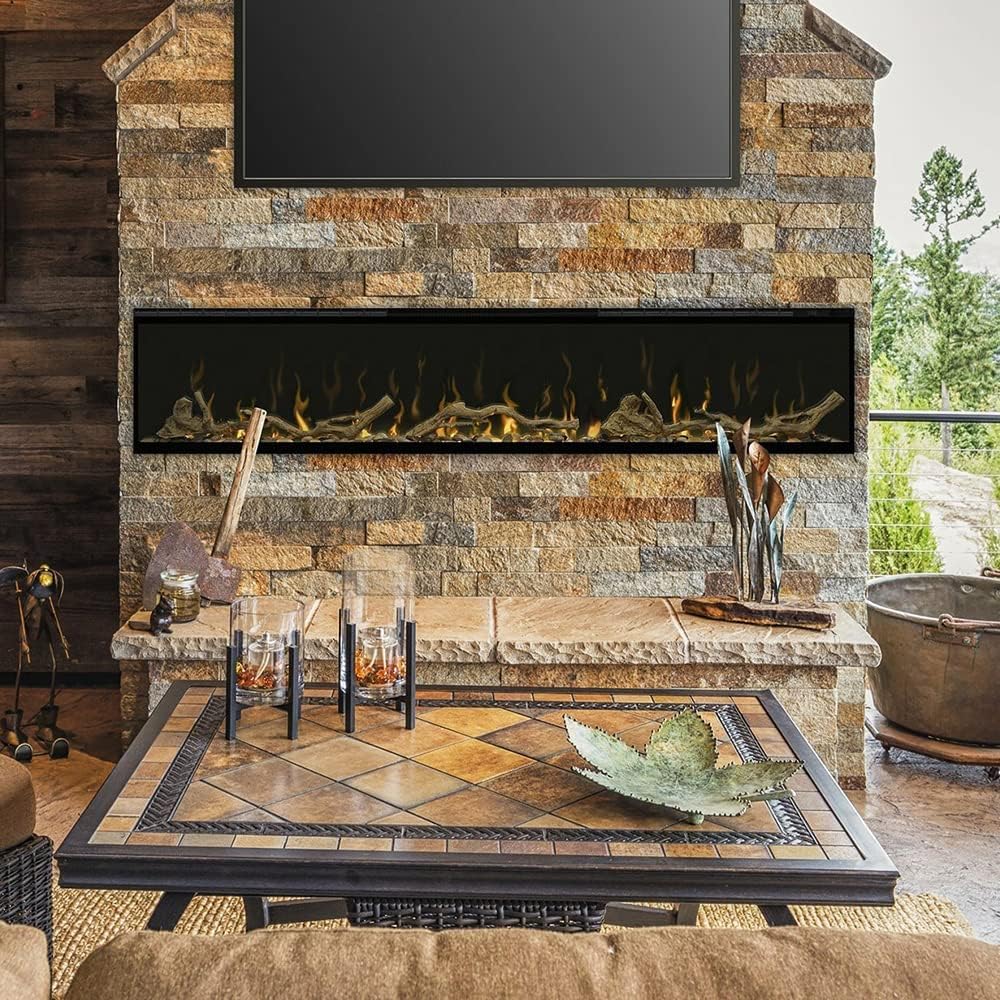Dimplex IgniteXL 60" Built-in Linear Electric Fireplace with Driftwood and River Rock Accessories (Models: XLF60 & LF60DWS-KIT) 8530/5118 BTU, 240/120 Volt, 2500/1500 Watt, Black