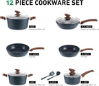 MAISON ARTS Pots and Pans Set Non Stick, Kitchen Cookware Sets Nonstick, 12 Piece Granite Cooking Pot and Pan for Induction, Stovetop, Blue
