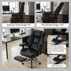 Big and Tall Office Chair with Footrest, PU Leather High Back Executive Office Chair 400lbs, Ergonomic Computer Chairs Lumbar Support for Heavy People (All Black)
