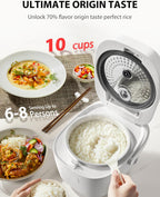 TOSHIBA OriginTaste Rice Cooker 10-Cup Uncooked, Fuzzy Logic, 15-in-1 Functions, Digital Display, Delay Timer, Keep Warm, Nonstick Inner Pot, White