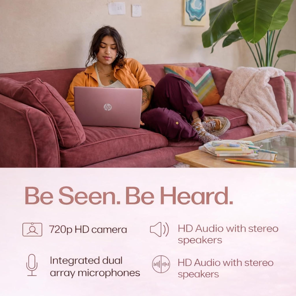 HP Ultrabook Laptop  8GB RAM  1.1TB Storage (1TB OneDrive + 64GB SSD)  Microsoft 365 Included  Intel 2-Core | Fast  Smart  Budget-Friendly  AI-Ready Essential no Mouse  Rose Gold