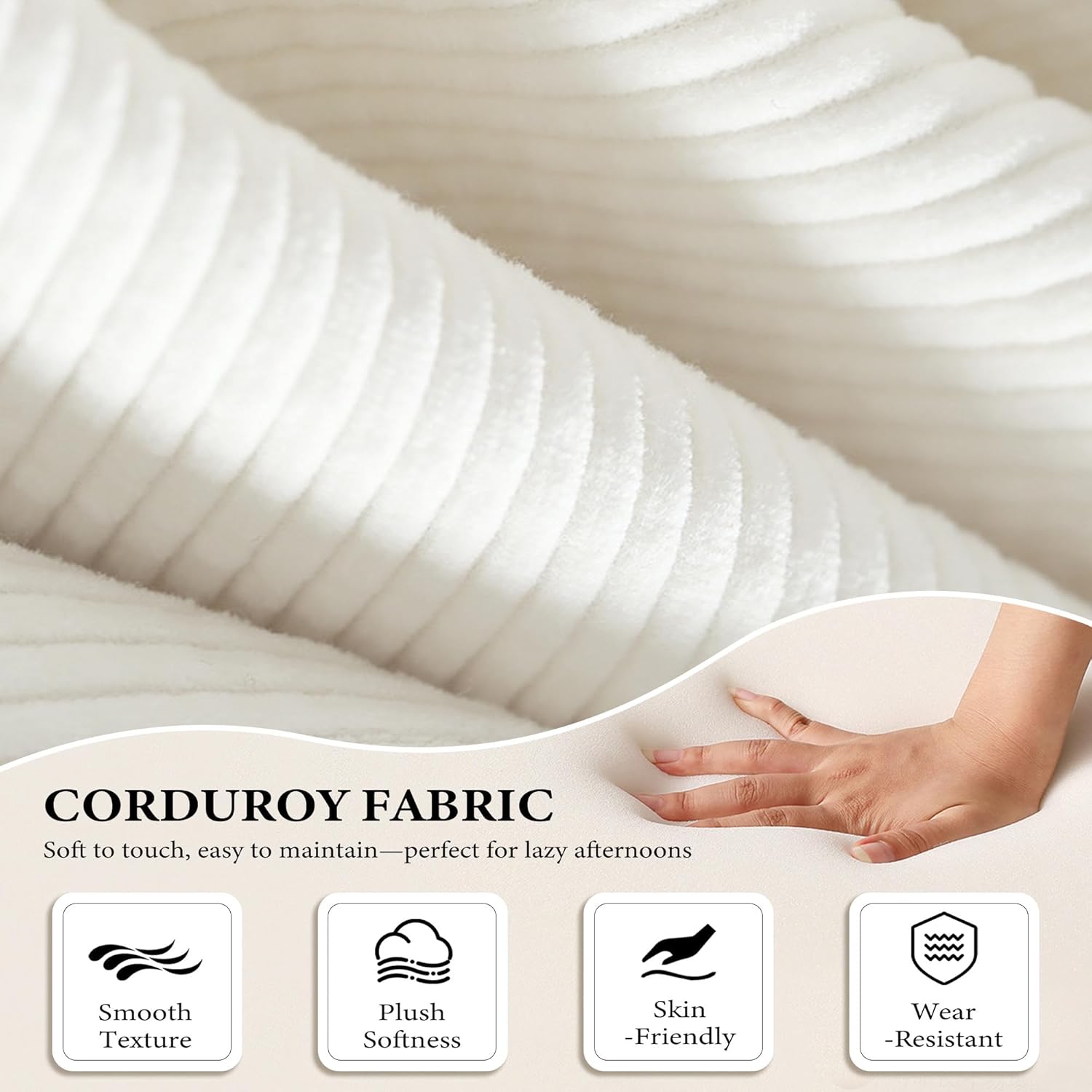 Boneless Couch Folding Couches for Living Room Sofa, Futon Sofa Bed with Sleeper Sofa, Futon Couch with Fixed-Shape Oversized Corduroy Upholstered (White, 81 Inches)