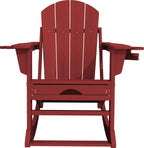 KINGYES Adirondack Rocking Chair with Retractable Ottoman and Cup Holders, HDPE Adirondack Rocker Patio Rocking Chair for Porch, Patio, Balcony, Burgundy Red