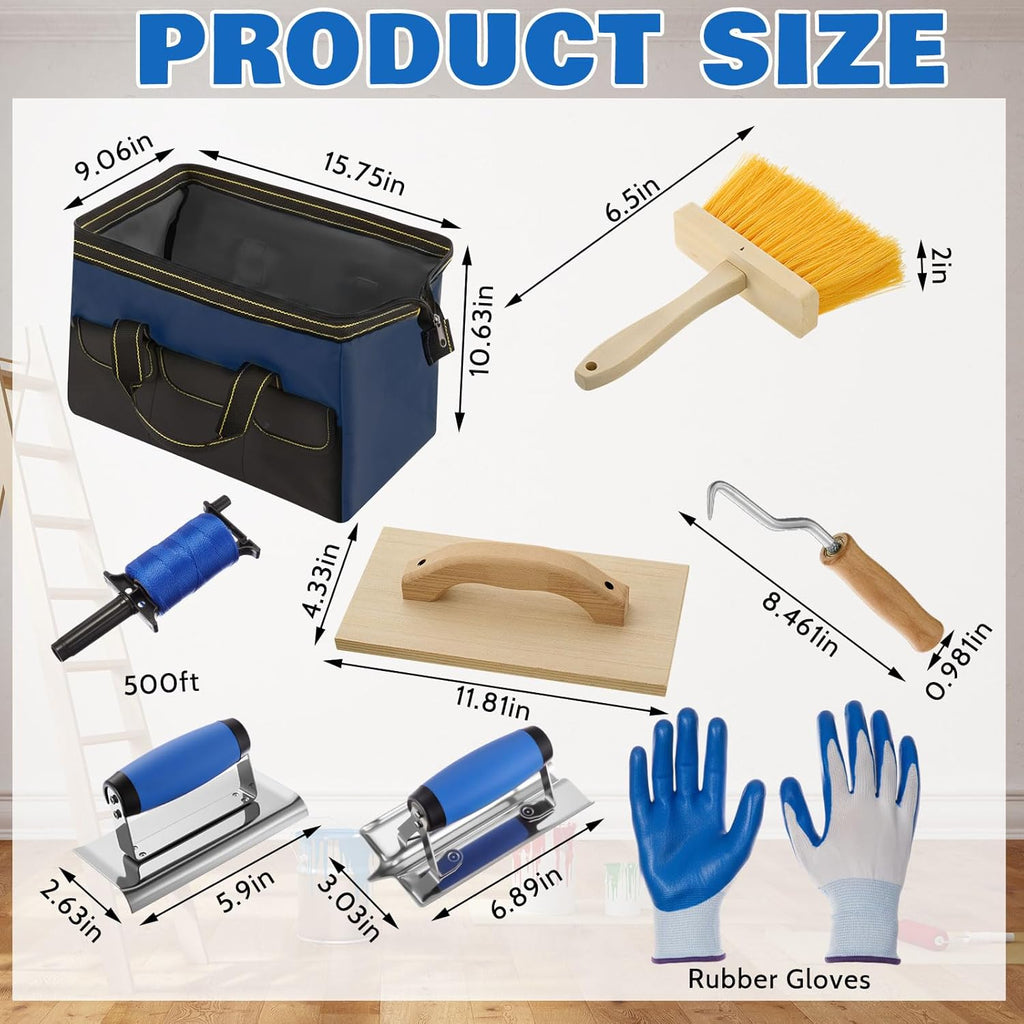 SiliFine 18 Pcs Masonry Trowel Construction Tool Kit with Tool Bag, Includes Putty Knives, Gloves Rebar Hooks, Stainless Steel Tools for Home, DIY, Concrete Masonry Work(Blue)