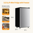 Mini Fridge with Freezer, 3.2 Cu.Ft Mini Refrigerators, Small Beverage Fridge with Adjustable Thermostat, for Bedroom, Office, Dorm, Single Door, Quiet & Energy Saving, Black