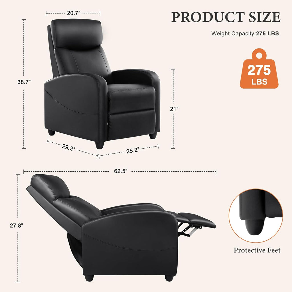 Sweetcrispy Massage Recliner Chair for Adults, Adjustable Home Theater Seating with Lumbar Support for Living Room, Modern Fabric Reclining, Black