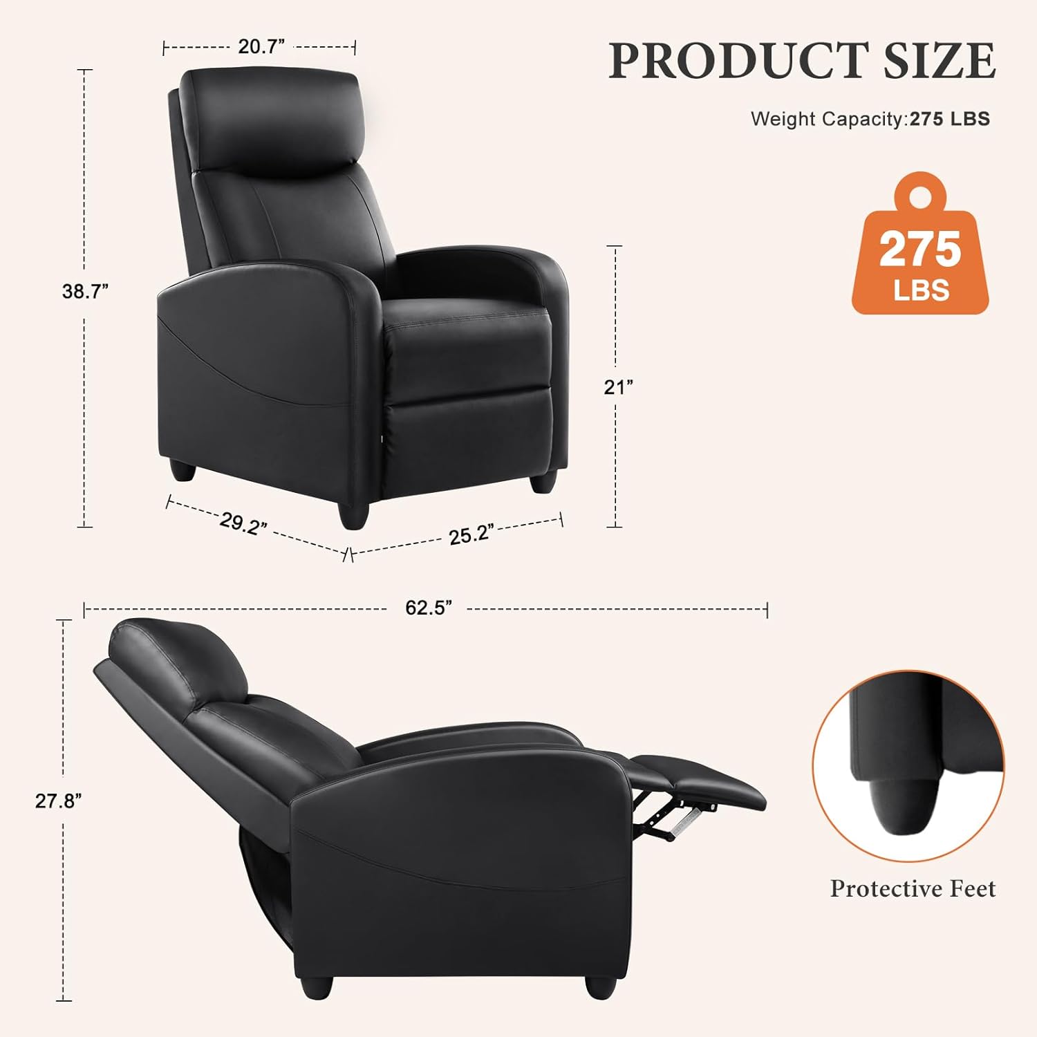 Sweetcrispy Massage Recliner Chair for Adults, Adjustable Home Theater Seating with Lumbar Support for Living Room, Modern Fabric Reclining, Black