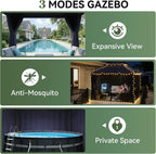 AOXUN Outdoor Gazebo for Patio 10x12 Metal Frame Canopy with Double Roofs Heavy Duty Party Tent and Shelter with Mosquito Netting and Privacy Screen for Backyard  Lawn  Garden  Deck (Navy Blue)