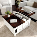 Farmhouse Lift Top Coffee Table with Storage, Wood Square Center Table with Charging Station&USB Port, Living Room Table w/Large Hidden Space, for Living Room, Bedroom, Home Office, White
