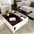 Farmhouse Lift Top Coffee Table with Storage, Wood Square Center Table with Charging Station&USB Port, Living Room Table w/Large Hidden Space, for Living Room, Bedroom, Home Office, White