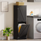 DWVO Tilt Out Laundry Hamper - 53" Tall Bathroom Storage Cabinet Laundry Cabinet with Adjustable Shelves and Clothes Basket, Laundry Hamper Shelf for Laundry Room Bathroom Organizer, Black