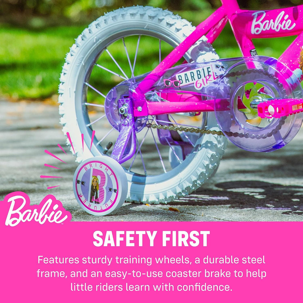 Dynacraft Barbie 16-inch Girls' Bike for Kids Ages 5-7 Years - Fun and Stylish Design, Sturdy and Durable, Perfect for Kids Learning to Ride, Easy to Assemble, Ideal for Young Riders