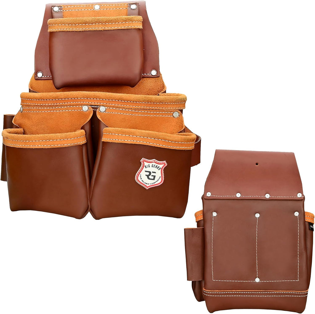 Leather Tool Belt with Adjustable Hook - Premium Heavy Duty Tool Belts for Men with 22 Multi-Purpose Pocket Tool Pouch (Maroon, Standard), RG-004