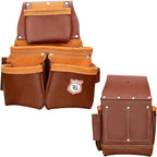 Leather Tool Belt with Adjustable Hook - Premium Heavy Duty Tool Belts for Men with 22 Multi-Purpose Pocket Tool Pouch (Maroon, Standard), RG-004