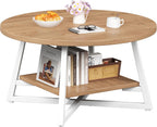 Coffee Table for Living Room, Round Coffee Table, Small Circle Coffee Table with Storage, Modern Wood Round Center Table for Home Office, Small Space, Easy Assembly, Light Coffee