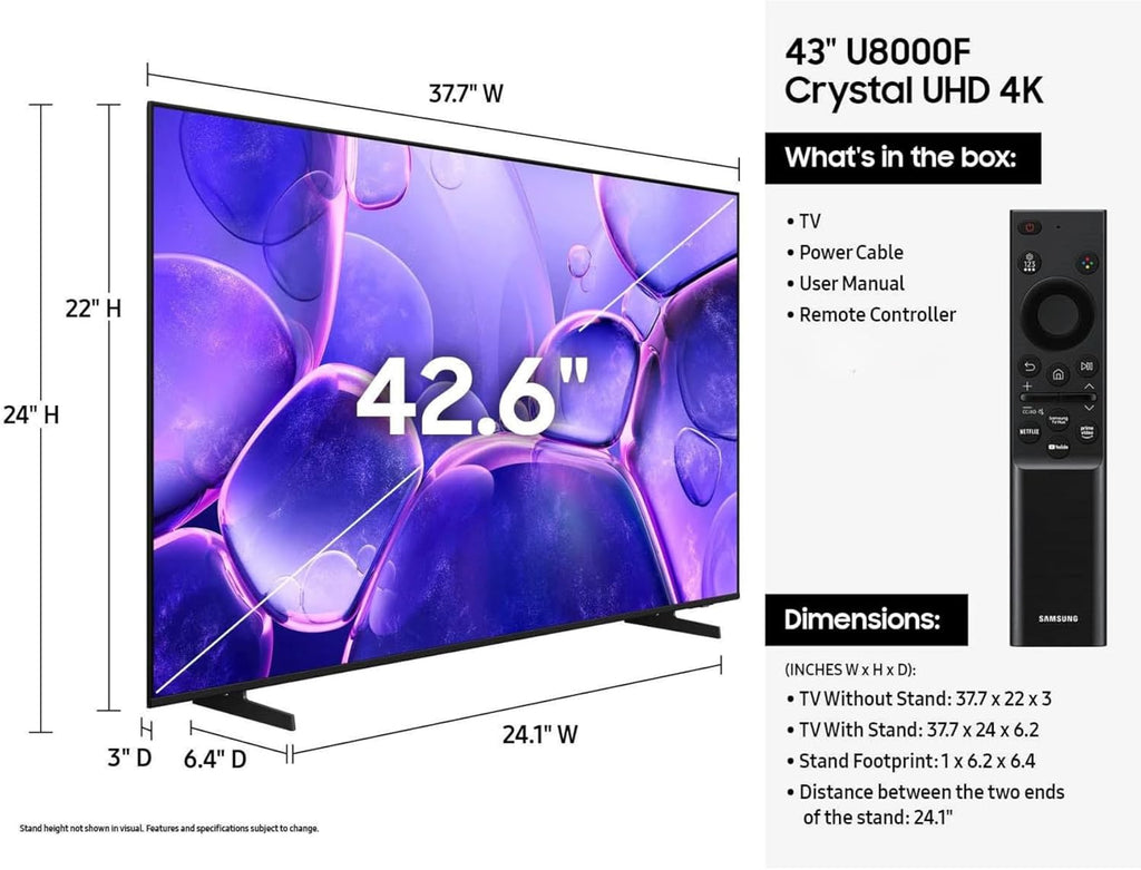 Samsung 43 Inch Smart TV 2025 Class U8000 Series Crystal UHD 4K Smart Tizen TV with Bluetooth  Motion Xcelerator(Renewed)