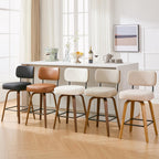 Swivel Bar Stools Set of 3, 26" Upholstered Counter Height Bar Stools with Back and Walnut Wood Legs, Faux Leather Barstools for Kitchen Counter, Black