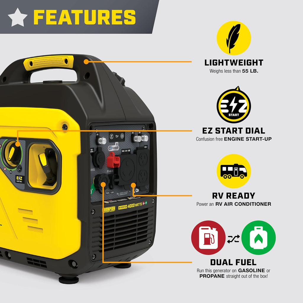 Champion Power Equipment 4000-Watt Dual Fuel RV Ready Portable Inverter Generator with Quiet Technology and CO Shield