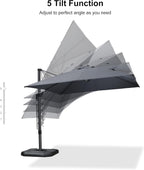 PURPLE LEAF 9.8' X 9.8' Tilting Patio Umbrella with Base Outdoor Cantilever Swivel Square Umbrella with Tilt Aluminum Offset Umbrella with 360-degree Rotation for Garden Deck Pool Patio Light Grey