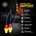 Plugfones FreeReign Volume Limited Wireless Bluetooth in-Ear Earplug Earbuds - Noise Reduction Headphones with Noise Isolating Mic and Controls, Blue & Yellow