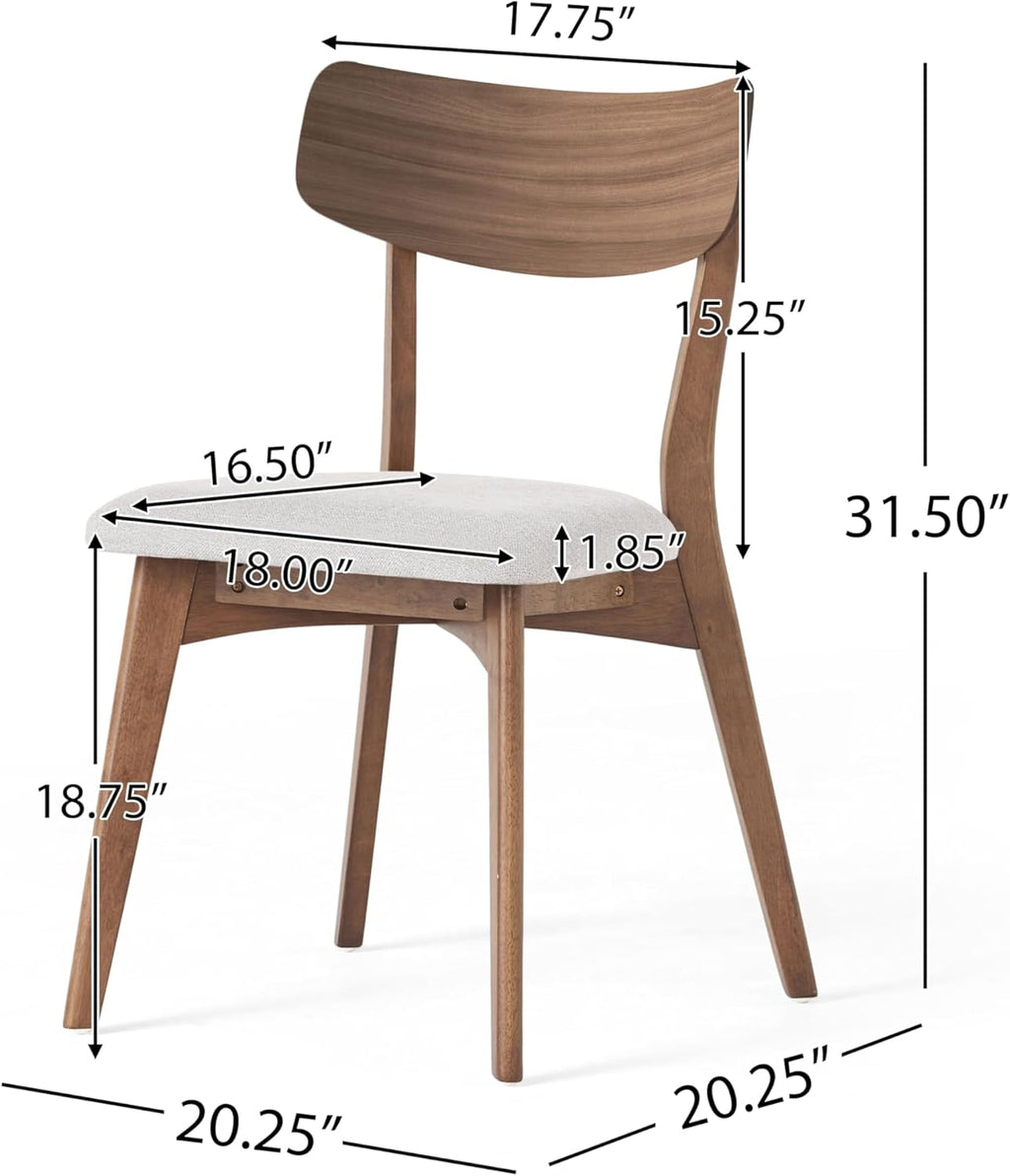 Dining Chairs Set of 4, Mid Century Modern Dining Chairs with Curved Backrest and Wood Legs, Walnut Finished Frame Upholstered Dining Room Chairs for Kitchen, Living Room (Light Beige)