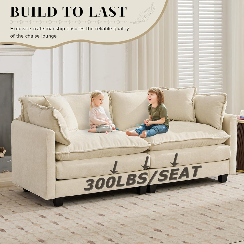 SoarFlash 77.95" Chenille Sectional Sofa, Comfy Modular Loveseat Sofa, Modern 2-Seat Couch Deep Seat Sofa Set for Living Room,Beige