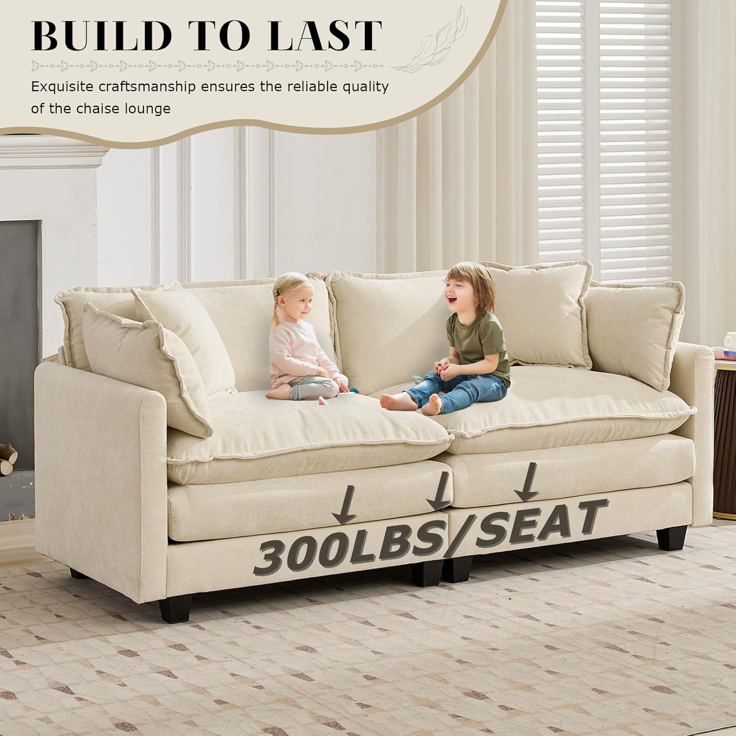 SoarFlash 77.95" Chenille Sectional Sofa, Comfy Modular Loveseat Sofa, Modern 2-Seat Couch Deep Seat Sofa Set for Living Room,Beige
