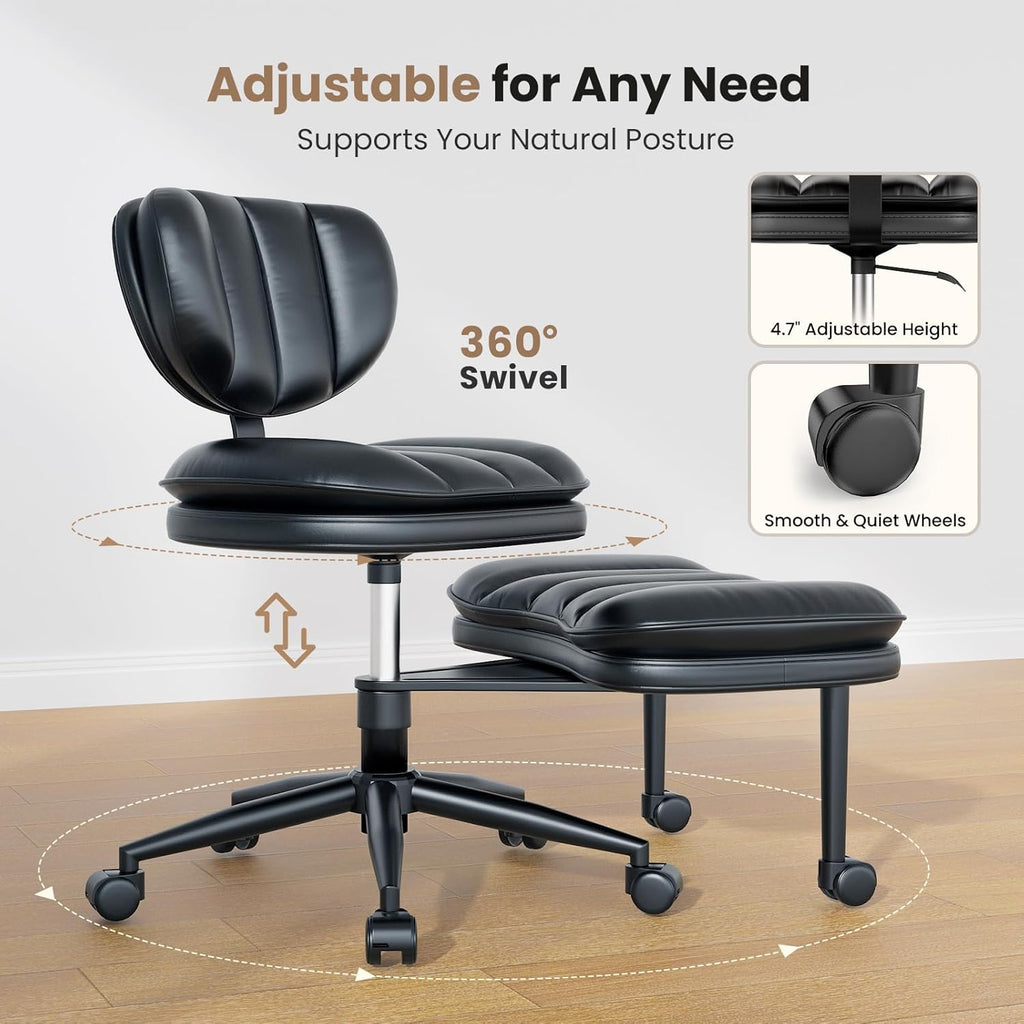 Cross Legged Office Chair, Ergonomic Cloud Criss Cross Desk Chair, Meditation Chair with Wheels, Height Adjustable Seat for ADHD, Wide Kneeling Chair with Back Support, Matte Black