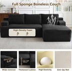 96" Cloud Sectional Sofa, Boneless Couch for Living Room, Modular Sectional Sofa with Deep Seat, Fluffy Comfy Corduroy Couch with L-Shaped Chaise, No Assembly Required (Black, Right Facing)