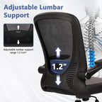 CLATINA Desk Chairs with PU Leather Seat, Flip Up Arms Ergonomic Mesh Back Office Chair with Lumbar Support, Adjustable Height Swivel Rolling Computer Chairs for Home Conference Meeting, Black, 4 Pack