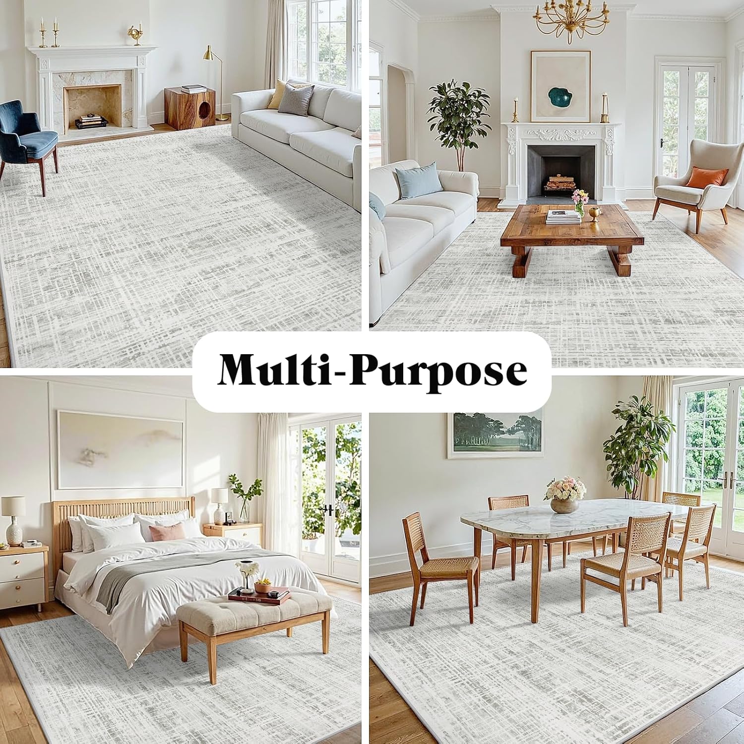 10x14 Area Rugs for Living Room Washable Rug: Anti-Skid Abstract Modern Living Room Rug Soft Thin Carpets Indoor Floor Non-Shedding Carpet for Bedroom Dining Farmhouse Nursery Home Office White Gray