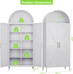 73" Tall Arched Kitchen Pantry Cabinet with 6 Adjustable Shelves, Farmhouse Metal Storage Cabinet with 2 Doors, Reinforced Rice-Shaped Embossed Panels, Tall Pantry Storage for Home Office