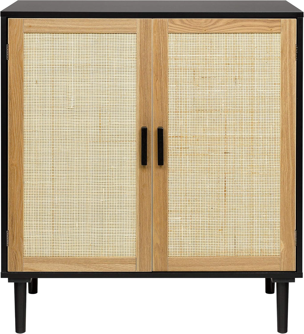 Finnhomy Sideboard Buffet Cabinet, Kitchen Storage Sideboard with Rattan Decorated Doors, Liquor Buffet for Bar, Dining Room, Hallway, Cupboard Console Table, Accent Cabinet, 31.5X 15.8X 34.6 Inches
