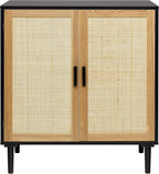 Finnhomy Sideboard Buffet Cabinet, Kitchen Storage Sideboard with Rattan Decorated Doors, Liquor Buffet for Bar, Dining Room, Hallway, Cupboard Console Table, Accent Cabinet, 31.5X 15.8X 34.6 Inches