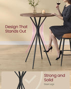 VASAGLE Bar Table, Round Cocktail High Top Pub Bistro Table for Events Party, Kitchen Dining, Home Bar, 23.6 x 23.6 x 41.3 Inches, Metal Frame, Modern Style, Easy to Assemble, Natural Walnut and Black