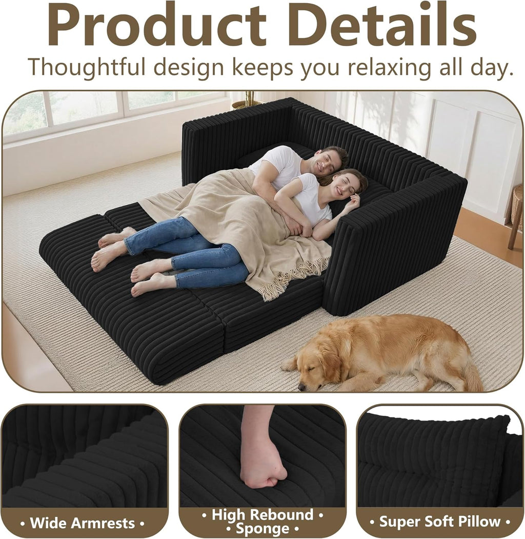 HABUTWAY Folding Sofa Bed, 2 in 1 Convertible Sleeper Chair with Pillow, Portable Fold Out Chair Bed with Armrest, Comfy Floor Couch, Lazy Sofa for Living Room Bedroom Dorm Home Office, Black