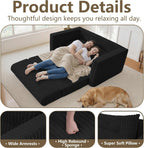 HABUTWAY Folding Sofa Bed, 2 in 1 Convertible Sleeper Chair with Pillow, Portable Fold Out Chair Bed with Armrest, Comfy Floor Couch, Lazy Sofa for Living Room Bedroom Dorm Home Office, Black