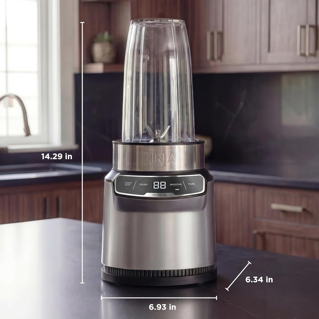 Ninja Blender | Nutri Pro | Auto IQ Blend | Smoothies, Shakes, Frozen Drinks, Salsa, Dips | Includes (2) 24 oz. To-Go Cups & Spout Lids | Crushes Ice, Fruit & Veggies |1100 Peak Watt | Silver | BN401