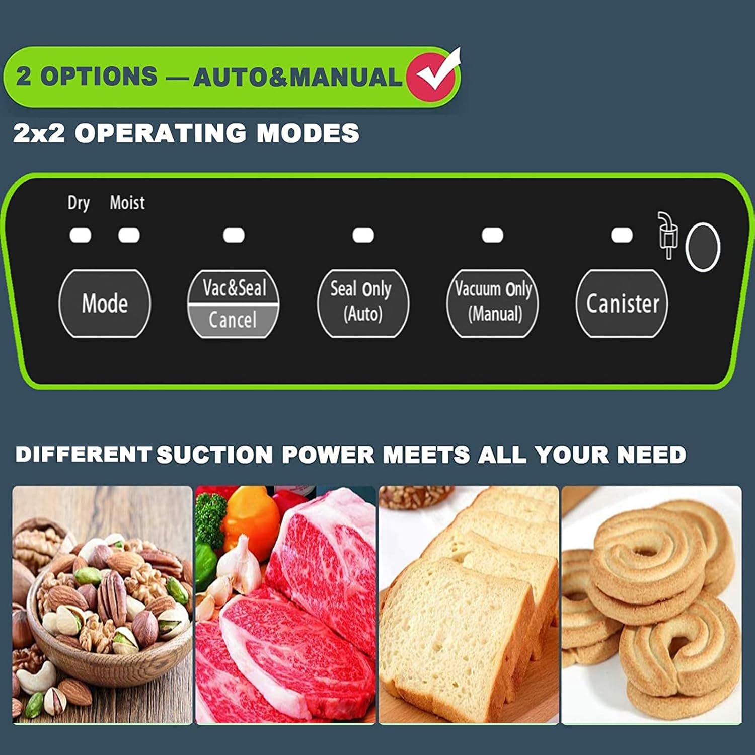 Precision Vacuum Machine,Pro Food Sealer with Built-in Cutter and Bag Storage(Up to 20 Feet Length), Both Auto&Manual Options,2 Modes,Includes 2 Bag Rolls 11”x16' and 8”x16',Compact Design