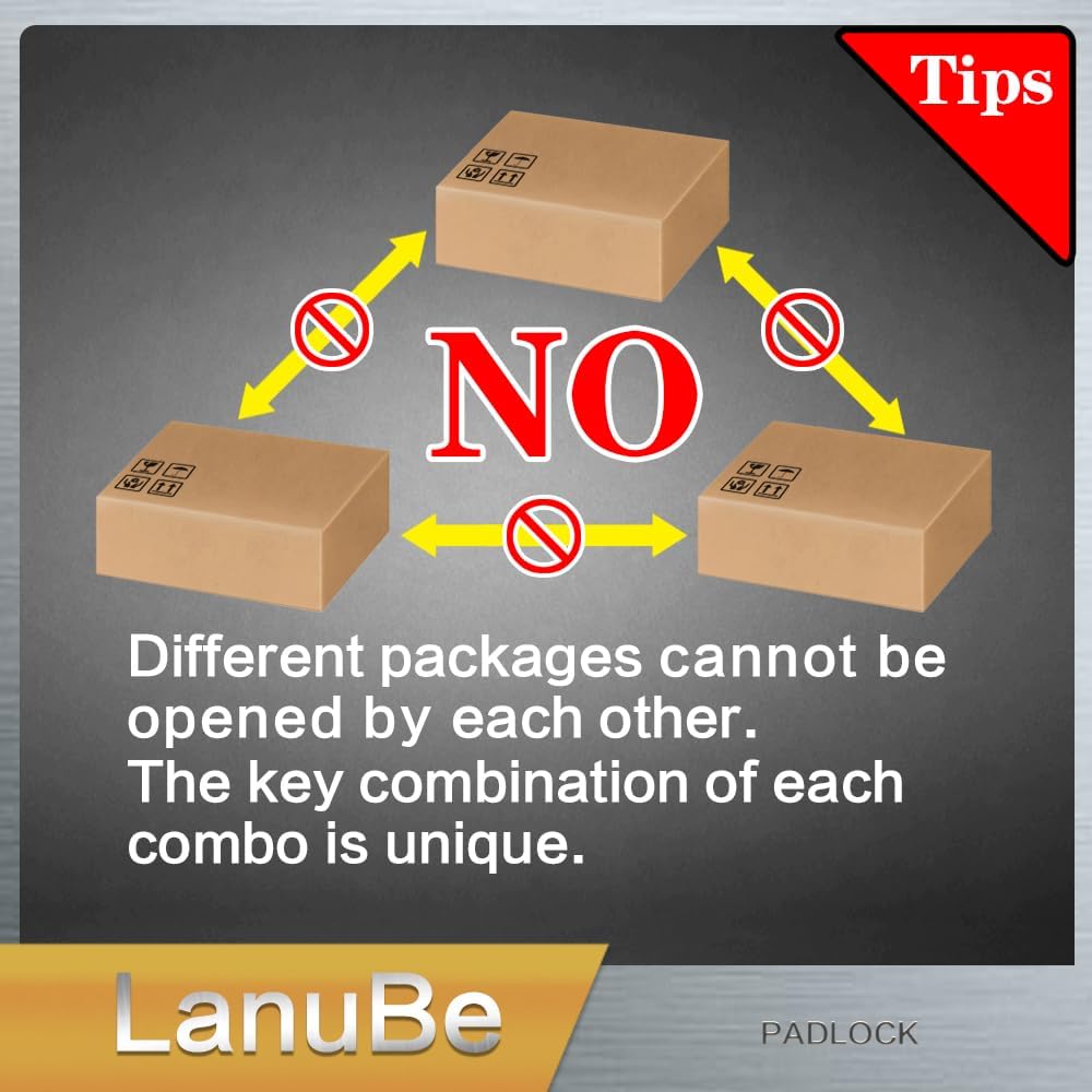 LanuBe Lock Laminated keyed Padlock (1-9/16"  40mm)  keyed Alike Locks  Long Shackle Marked Black Plastic Hoop  Pack of 100