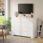 Gizoon 8 Drawer Dresser, 47" Wide White Dresser for Bedroom with Cut-Out Handles, Modern Wooden Chest of Drawers with Anti-Tip Kit, for Living Room, Hallway, Entryway, Home Office