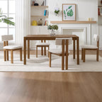 Kmax Farmhouse Dining Chair Set of 4, Linen Fabric Kitchen Chair Curved Back Armless Dining Room Chairs with Walnut Wood Legs for Family Diner, White