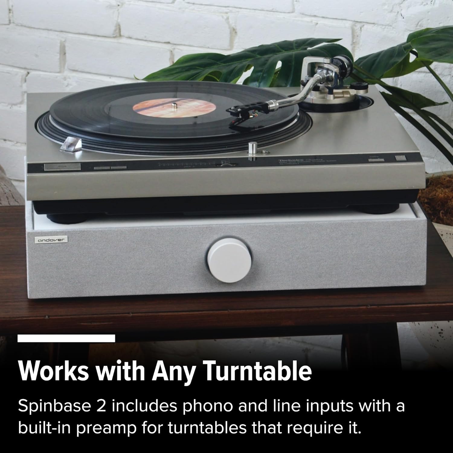 Andover Audio Spinbase 2 Speaker System Designed for Turntables; Phono Input  BT  Analog and Optical Input  ISOGroove Anti-Feedback  with Remote Control (Black)