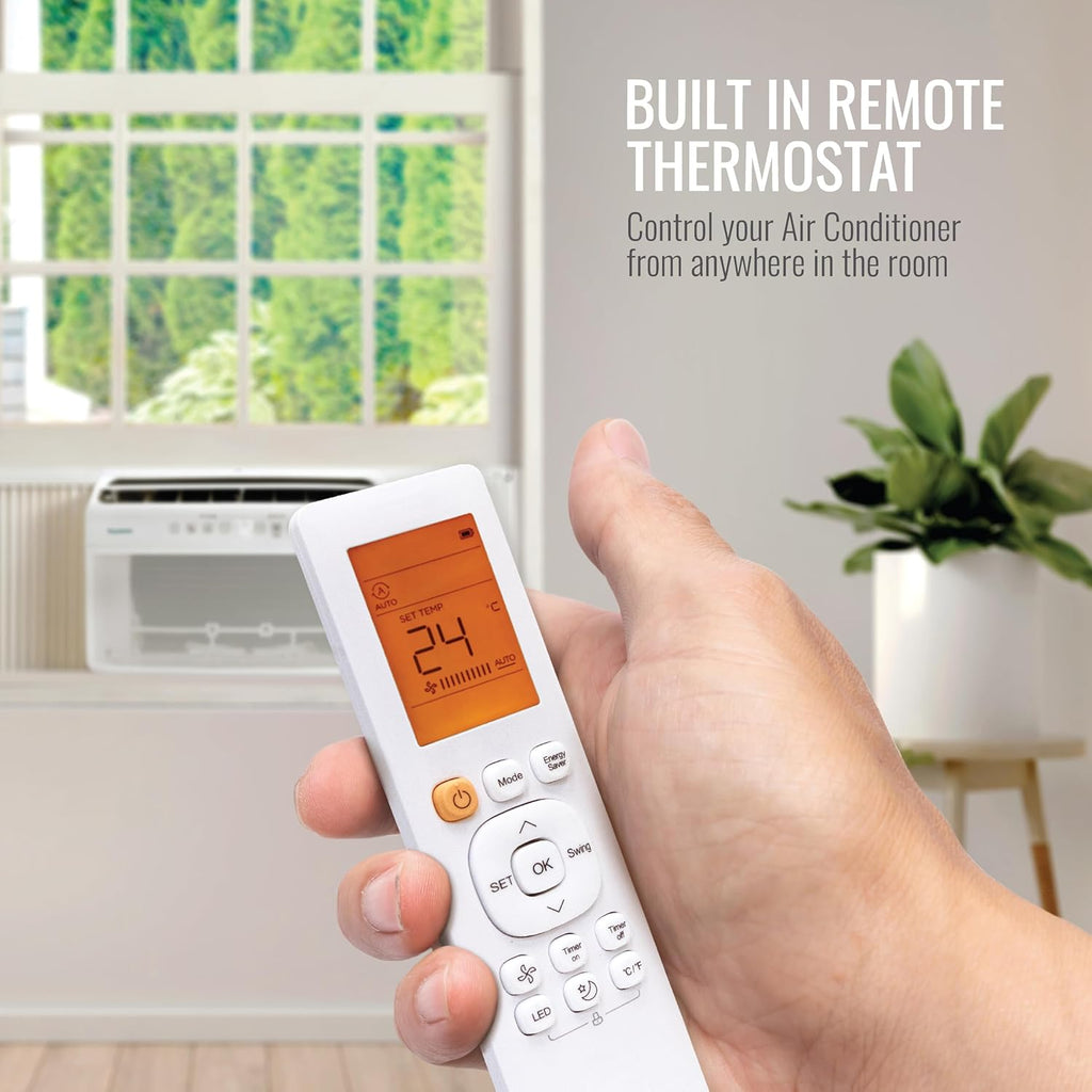 Keystone Energy Star 8,000 BTU Window Mounted Inverter Air Conditioner with Supplemental Heat, Quiet High Efficiency Window AC Unit with Remote for Apartment, Medium Rooms up to 350-Sq. Ft.