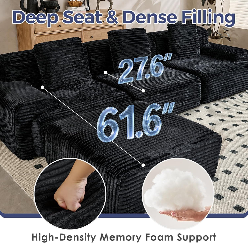 VK·LIVING 113" Cloud Sectional Couch 16.5'' Seat Height Sofa (Black)